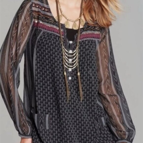 Free People Feather in the Wind Long Sleeve Beaded Tunic/Mini Dress - Picture 2 of 4